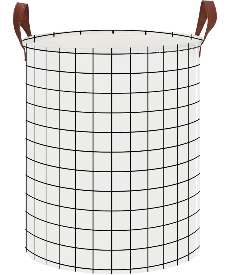 CLOCOR Collapsible Round Laundry Hamper/Large Storage Basket/Toys Bin/Boys and Girls Hamper/Room Decor (White check) - Image 1